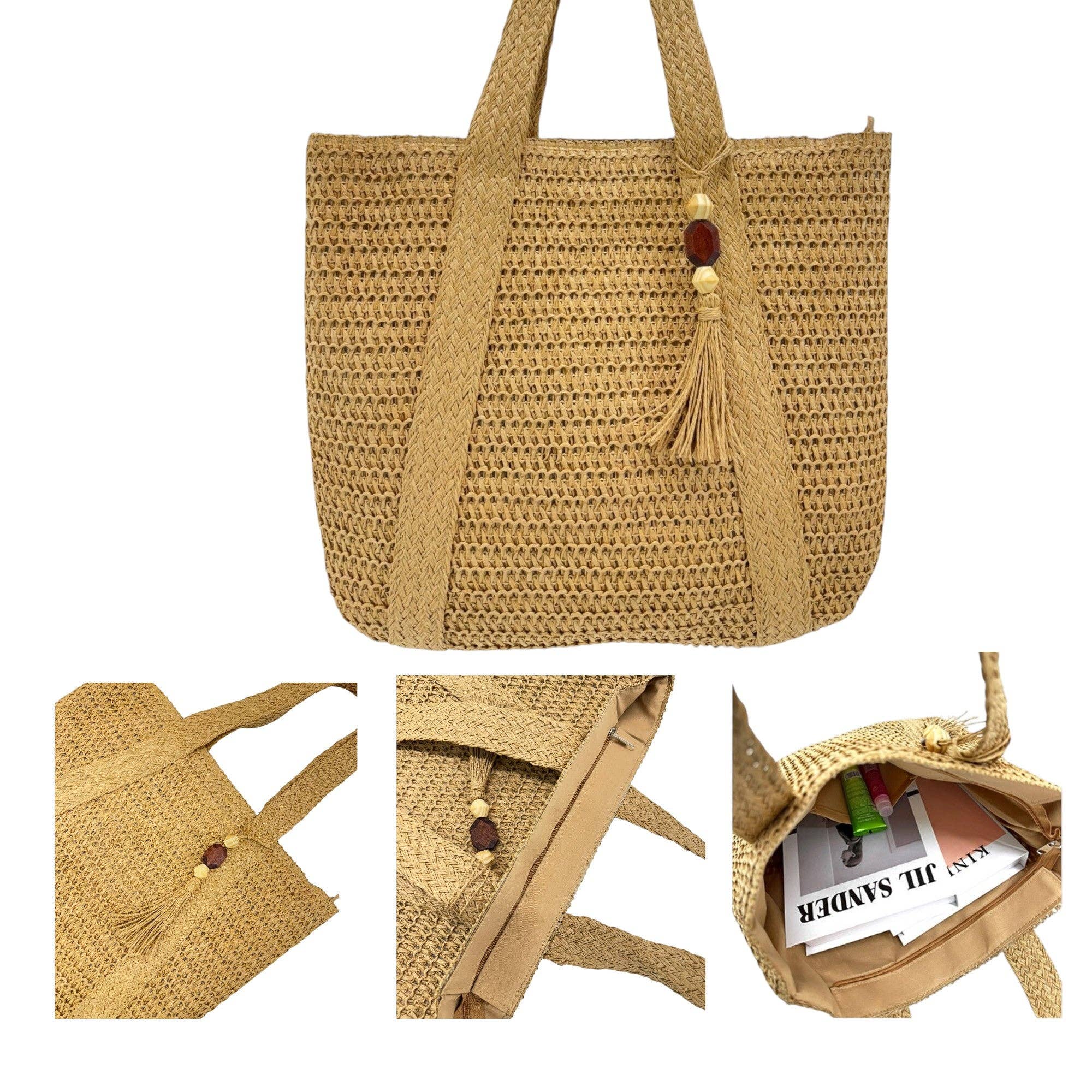 TAPA fashion - Wholesale Beach Bag - Rattan Beach Tote Shoulder Bag With Tassel BG4225-5 (2pc)3