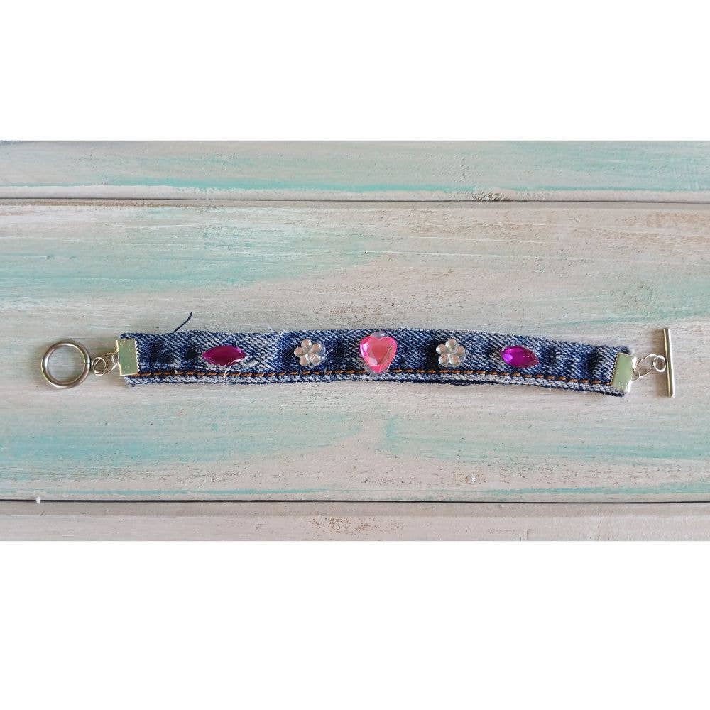 BELLA STORIA CREAZIONE - Wholesale Beaded Bracelet - Kids - 5 children's denim bracelets adorned with rhinestones6