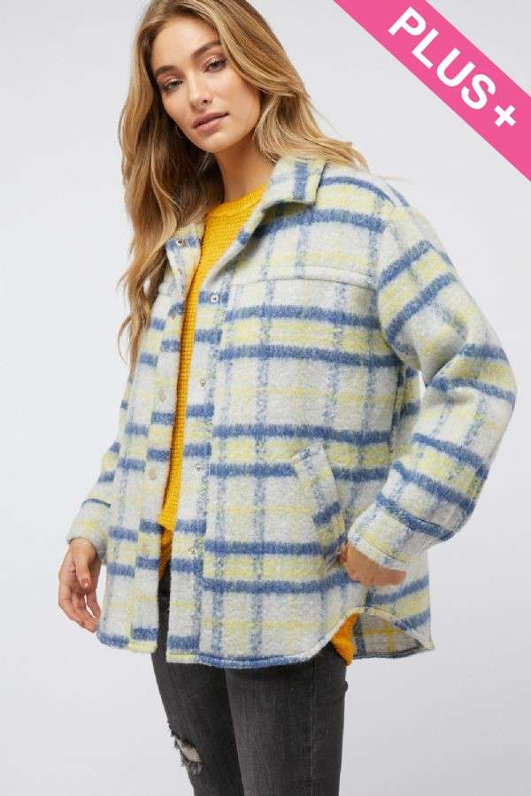 Davi & Dani - Wholesale Jacket - Women's - PLUS PLAID BUTTON DOWN JACKET0