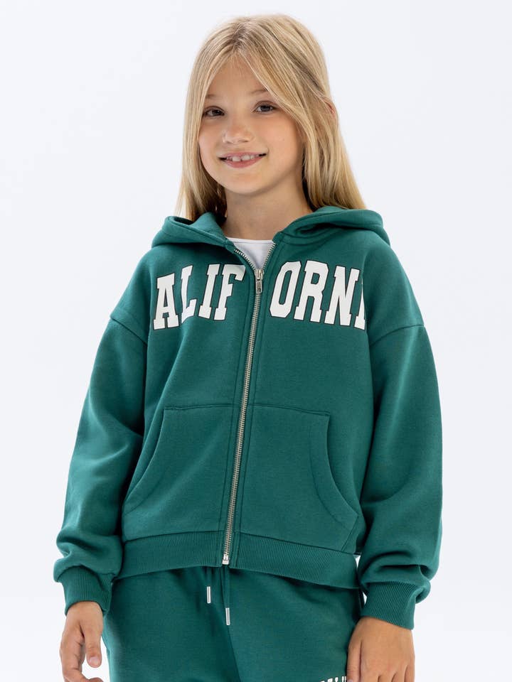 Girls zip through hoodie with print 2-14y green for wholesale by Minoti sp. z o.o.