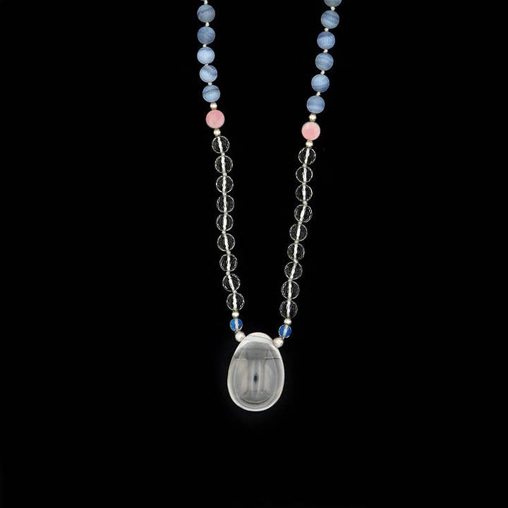 Cristal pur de quartz transparent avec quartz rose et agate bleue en dentelle pour la vente par Yoni Crystals
