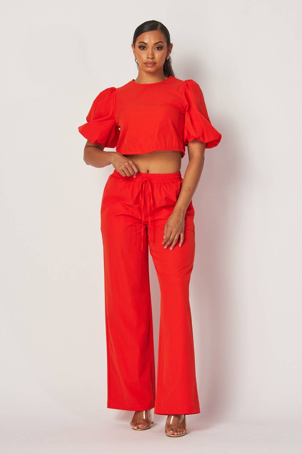 Hot & Delicious – wholesale Top & pants set (NOT Loungewear) – Women's – Tori Bubble Sleeve Crop Top & Pants Set (HDC32475)11