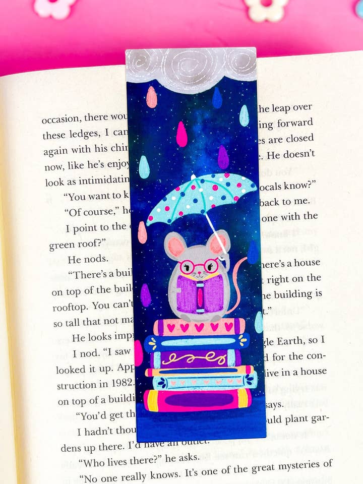 Rainy Day Mouse Bookmark for wholesale by Emily Cromwell Designs