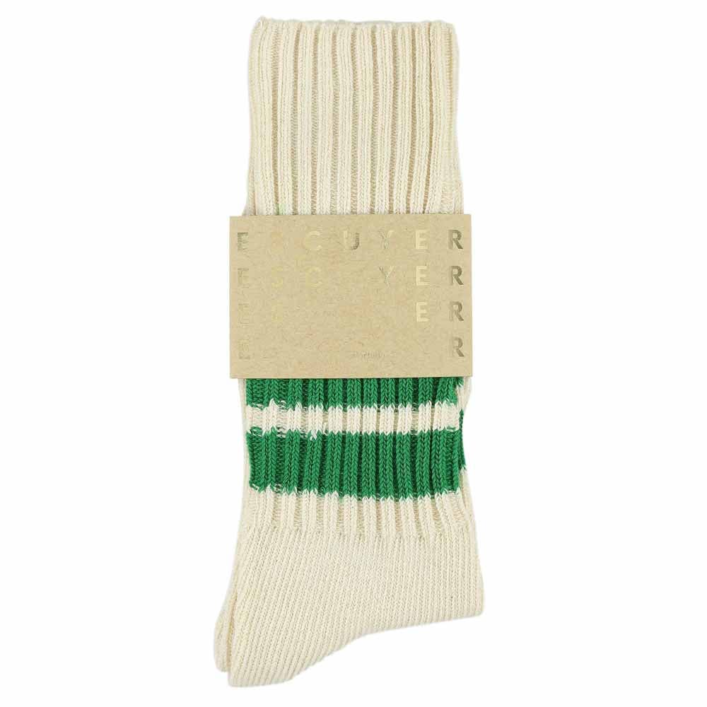 ESCUYER – Großhandel Socken – Herren – Herren Crew-Socken mit Streifen - Ecru / Grün1