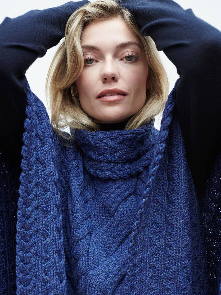 Aran Woollen Mills - Wholesale Poncho - Women's - Torc Ladies Aran Poncho - Navy