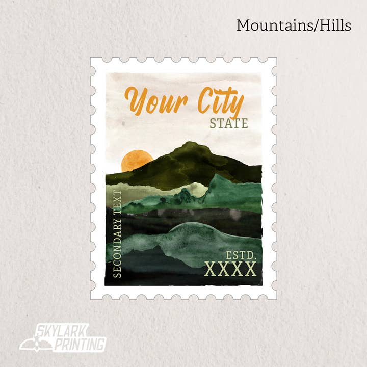Skylark Printing - Wholesale Sticker - Custom Postage Stamp Souvenir Sticker with Your City, State
