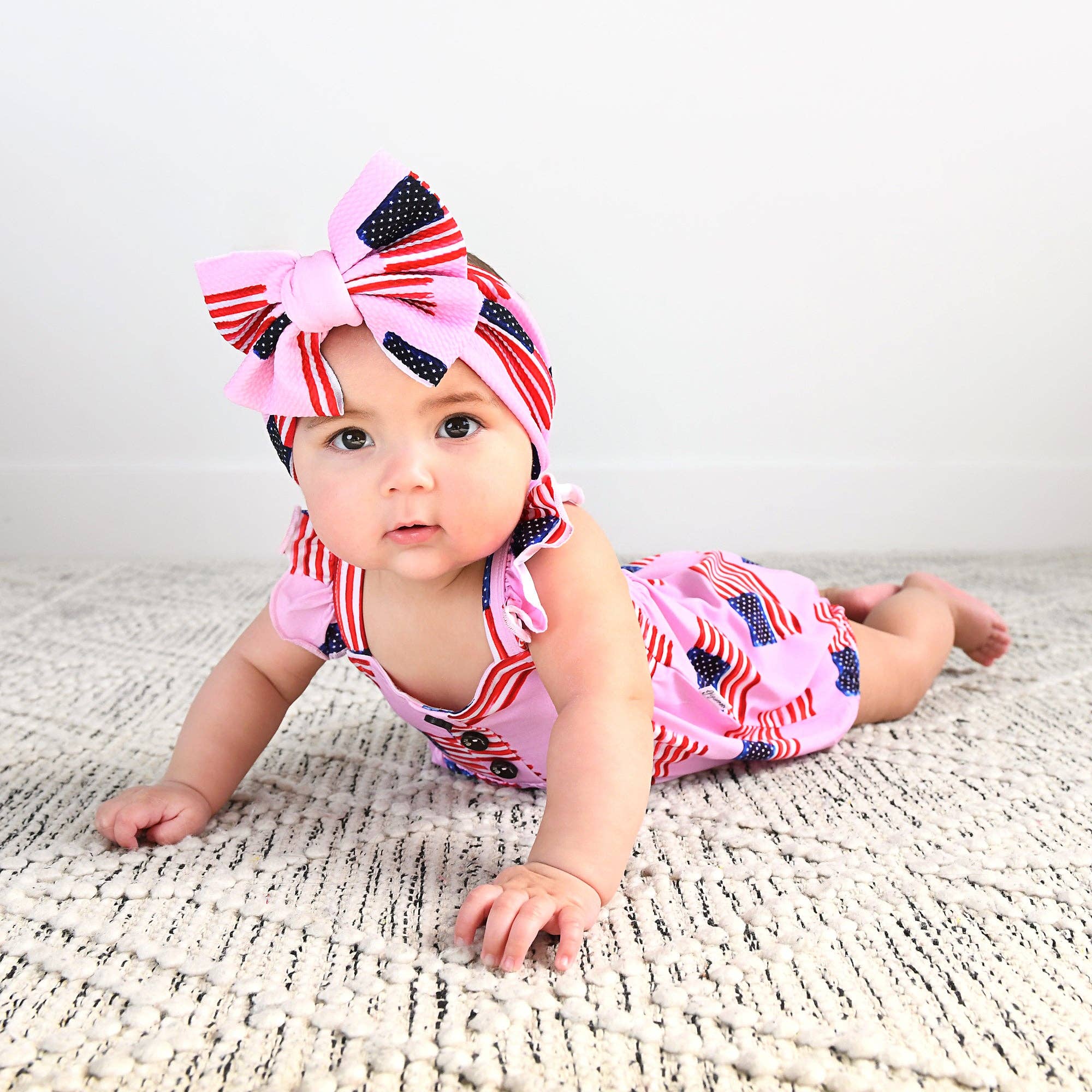 Gigi and Max - Wholesale Bodysuit (Non-Footed) - Baby - Betty Pink Flag Button Bubble Bamboo 4th of July10