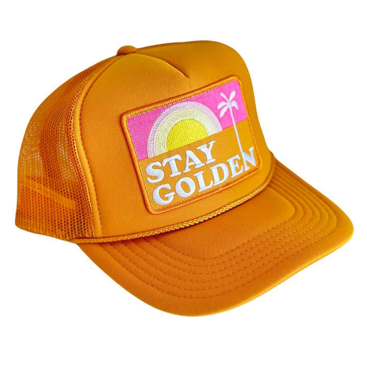 Gold Stay Golden Patch Trucker Hat for wholesale on Faire