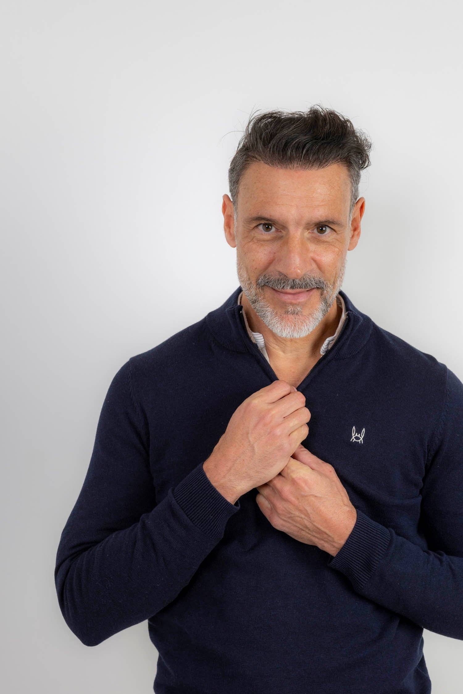 Custi Mikelo: Men's Clothing & Christmas Gifts – wholesale Knitted jumper – Men′s – Navy Blue Zippered Fleece Jacket2