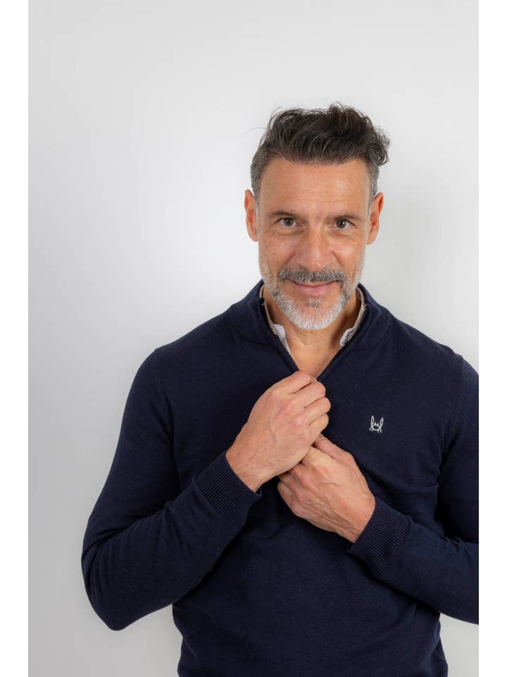 Custi Mikelo: Men's Clothing & Christmas Gifts - Wholesale Knitted jumper – Men′s - Navy Blue Zippered Fleece Jacket1