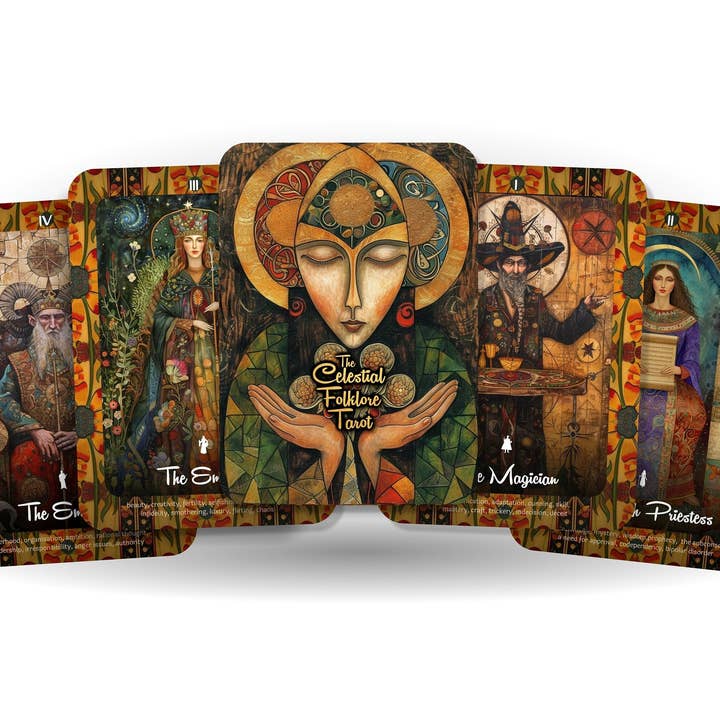 Ibiza Tarot USA - Wholesale Tarot Cards - The Celestial Folklore Tarot - 78 cards - Inspired by Ukrainian folk art