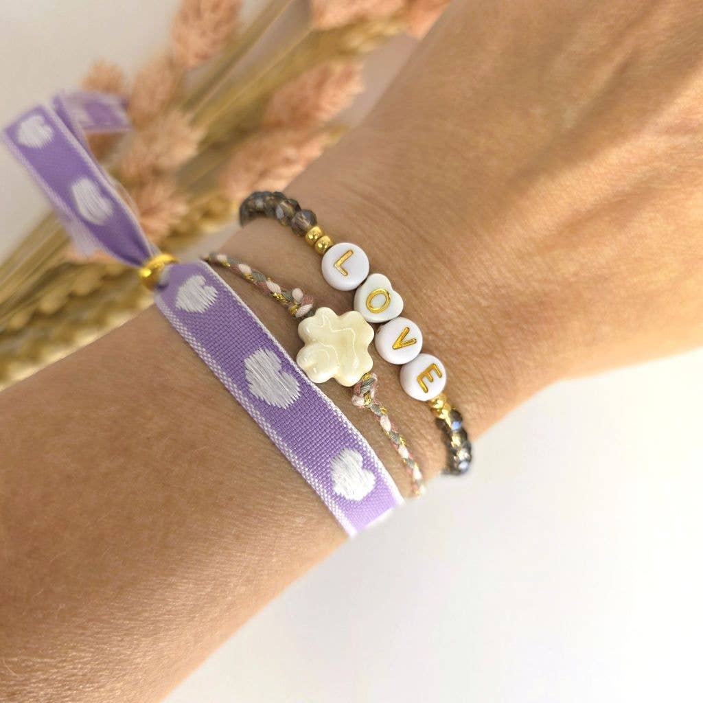 Ibiza Boutique - Wholesale Woven/Braided Bracelet - Four-leaf clover bracelet white2
