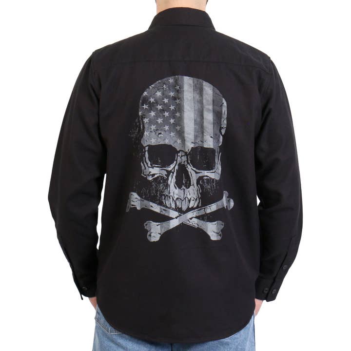Hot Leathers FLM2113 Men's 'Black Flag Skull' Long Sleeve Flannel for wholesale by Hot Leathers