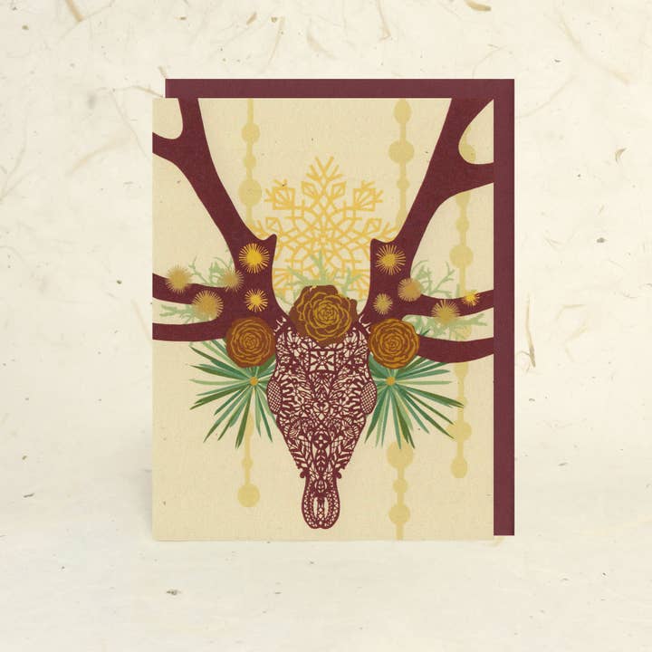 Little Gold Fox Designs - Wholesale Season's Greetings Card - Lace Stag Holiday Paper Card