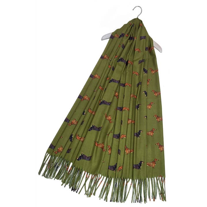 Fashion Scarf World - Wholesale Scarf - Women's - Dachshund Sausage Dog Print Tassel Scarf
