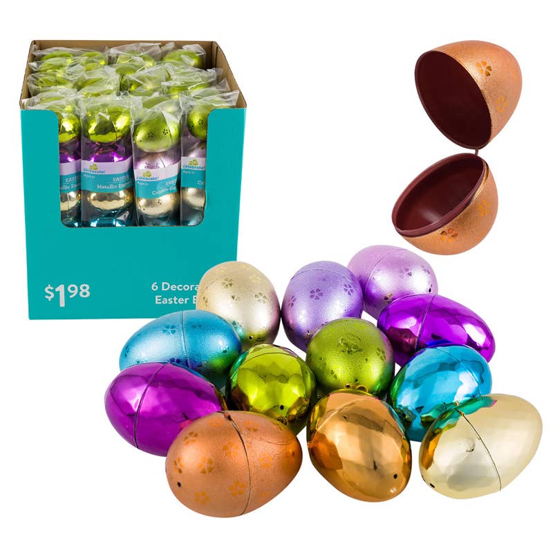 Deluxe Import Trading - Wholesale Easter Card - Metallic Easter Eggs - 6 Pieces Per Pack - Assorted Colors0