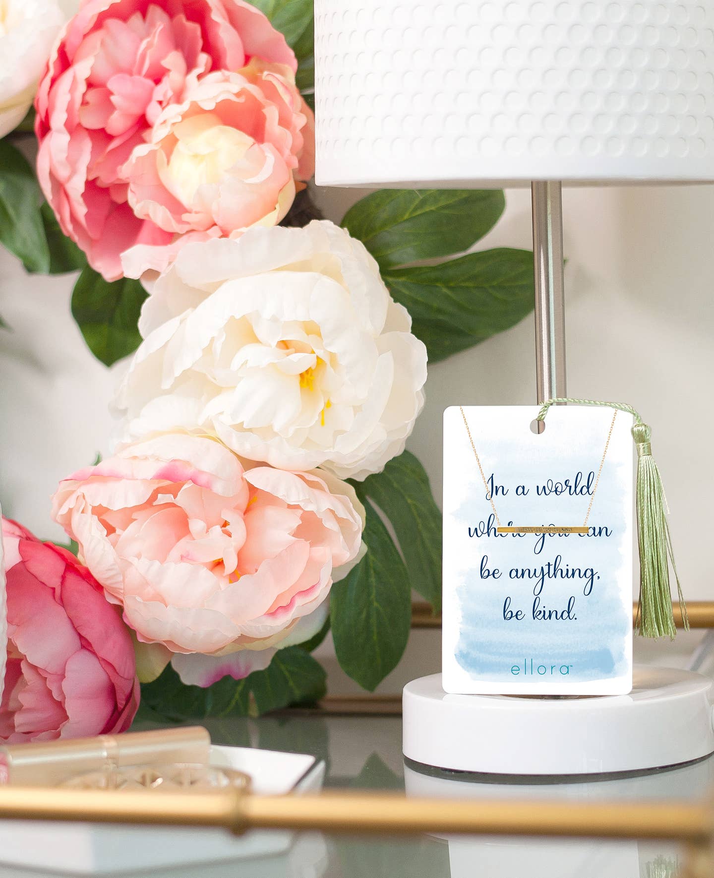 ellora - Wholesale Pendant/Charm Necklace - Be True Bar Necklace - Gold on Watercolor Wishes Card2