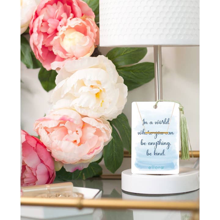 ellora - Wholesale Pendant/Charm Necklace - Be True Bar Necklace - Gold on Watercolor Wishes Card2