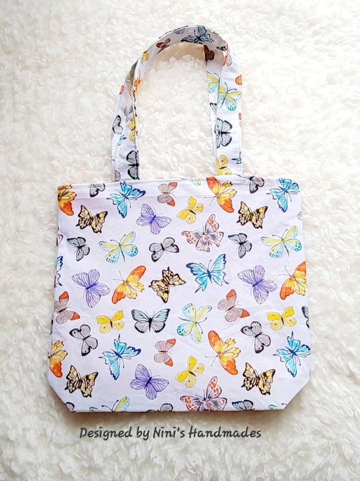 Ready to ship Cotton Butterfly Print Kids Mini Tote bag for wholesale by Nini's Handmades
