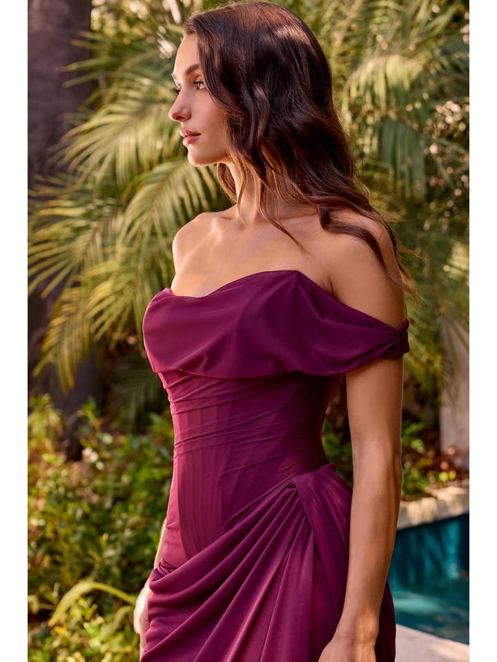 Ladivine by Cinderella Divine - Wholesale Gown - Women's - Off-the-shoulder draped neckline, ruched waist 3