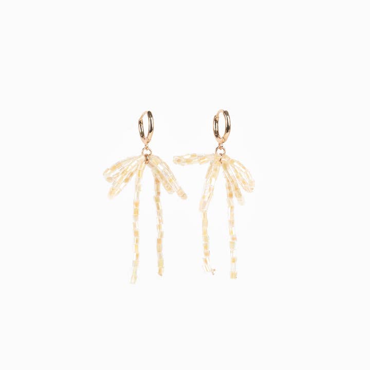 Sessori - Wholesale Huggie Earrings - Rectangle Beaded Bow Huggie Hoop Earrings