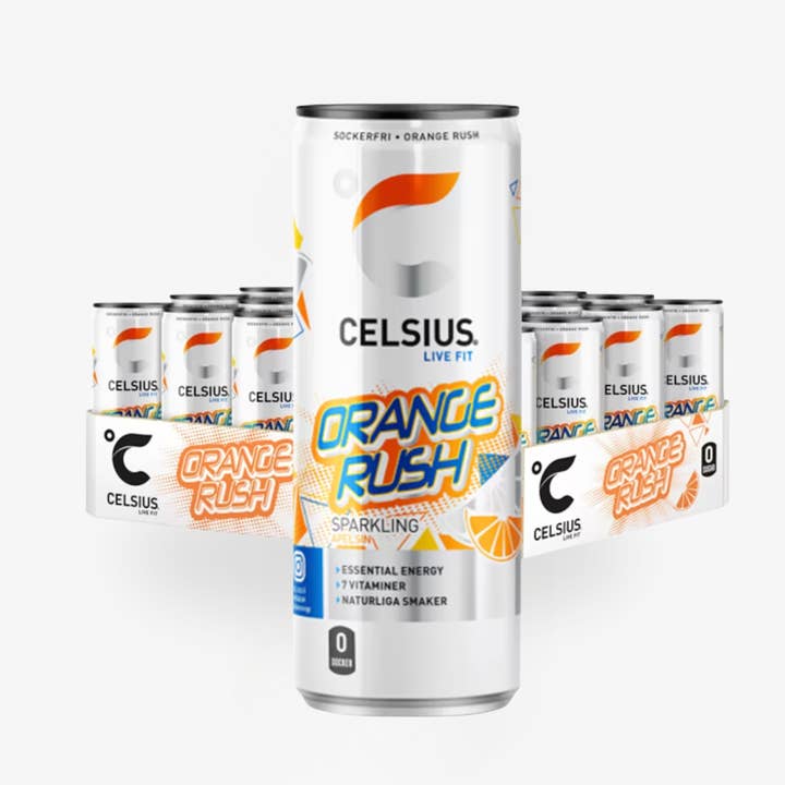 CELSIUS Orange Rush pack de 24 pour la vente par Nordic Refreshment