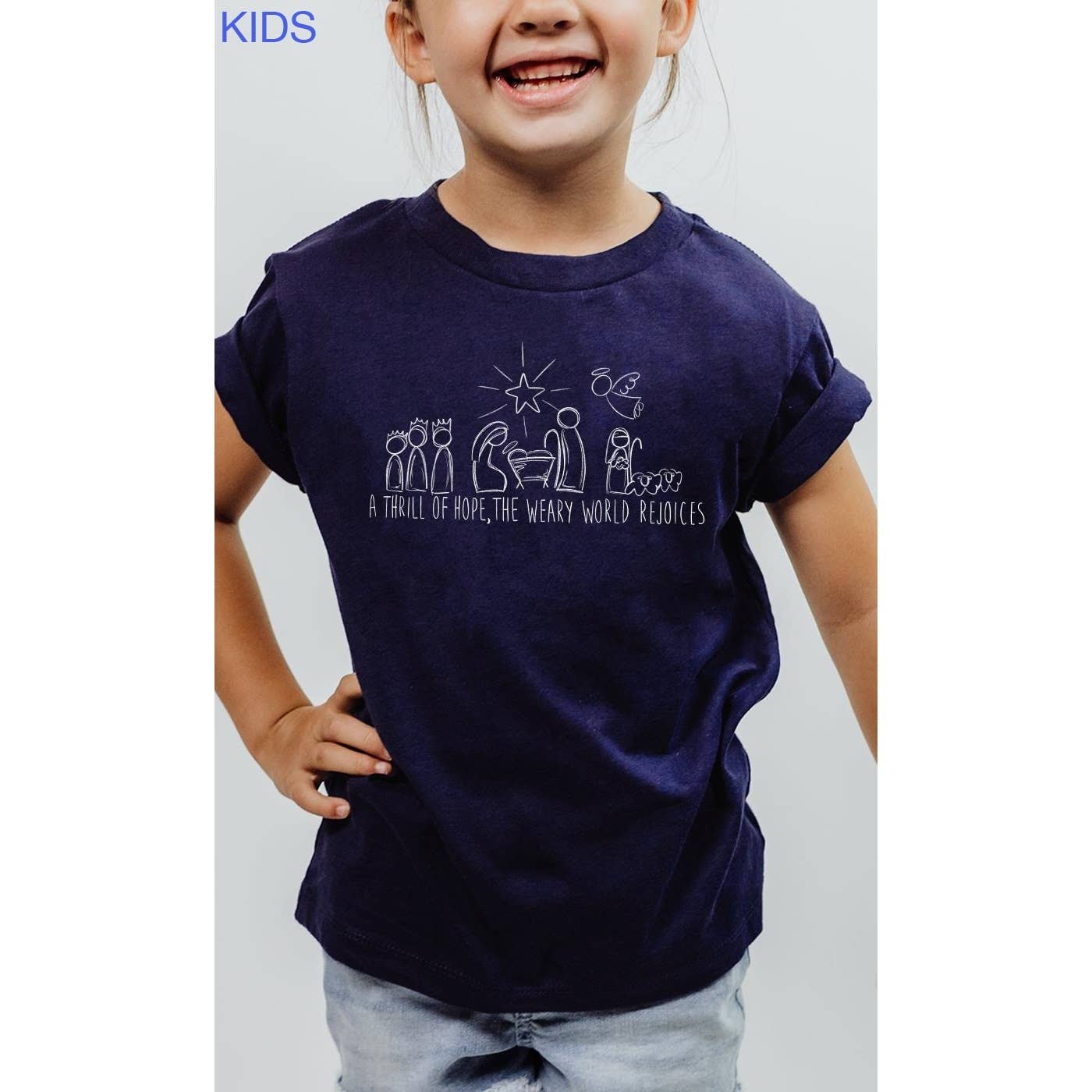 Kids By Kissed Apparel - Vendita all'ingrosso Maglietta serigrafata - Bambini - Maglietta grafica per bambini Nativity Scene The World Rejoices2