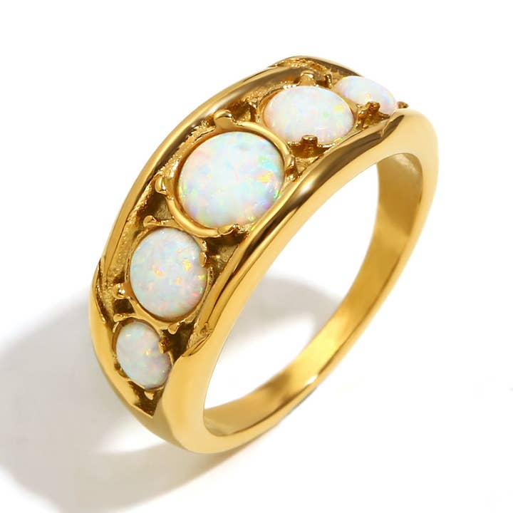 Opal French Ring Steel 18K Gold Vintage Luxury S5P021 for wholesale on Faire