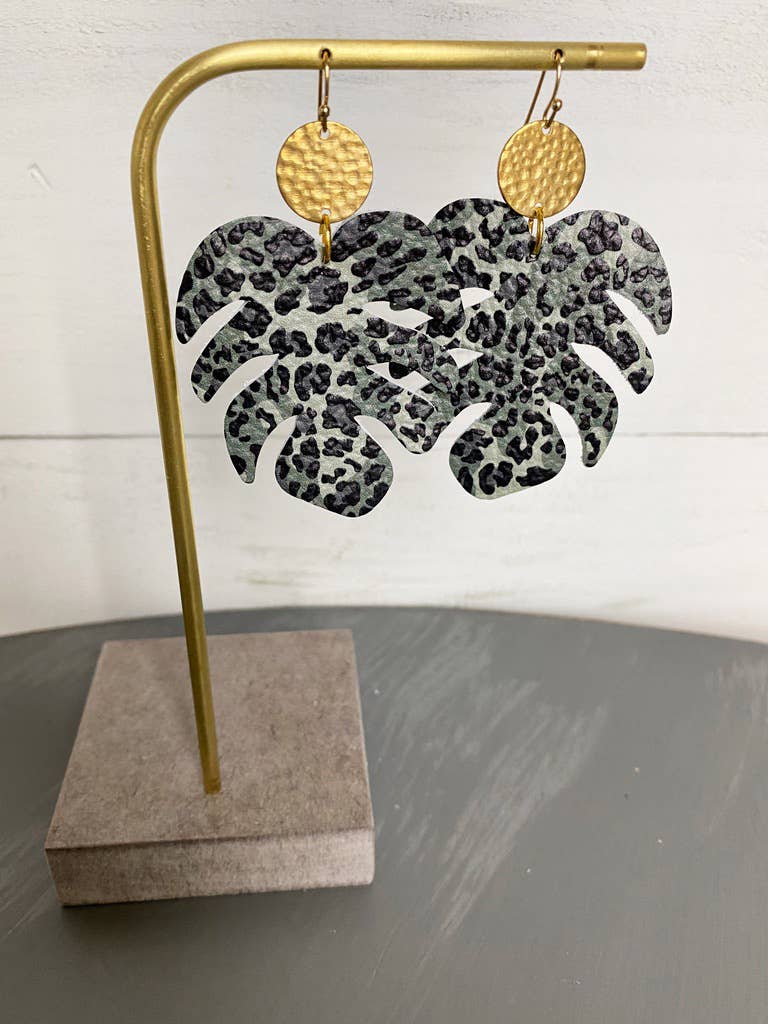 The Supply Society - Wholesale Dangle Earrings - Monstera Leaf Leather Hook Earrings0