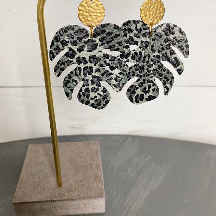 The Supply Society - Wholesale Dangle Earrings - Monstera Leaf Leather Hook Earrings