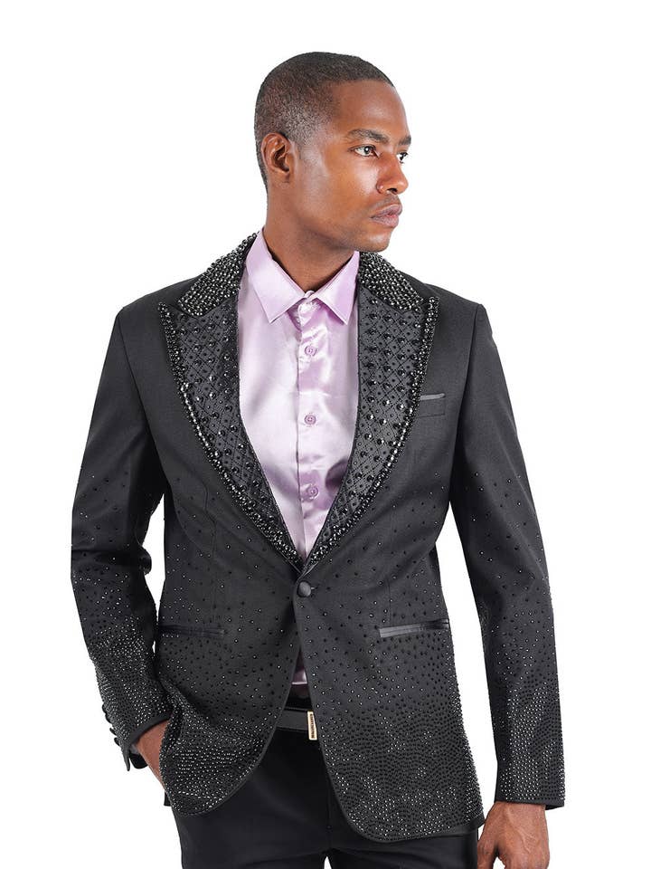 Men's Rhinestone Peak Lapel Luxury Blazer 2EBL3 for wholesale by BARABAS