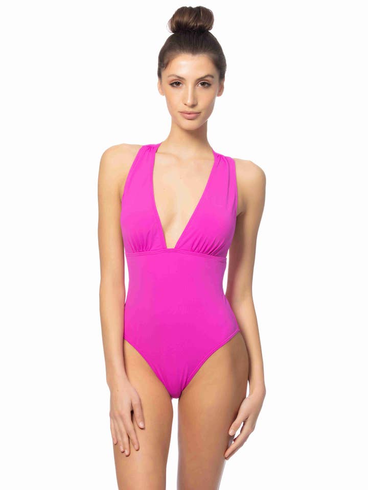 P1932-SOLID CORSS TIE BACK ONE PIECE SWIMSUIT for wholesale by Pick Pink