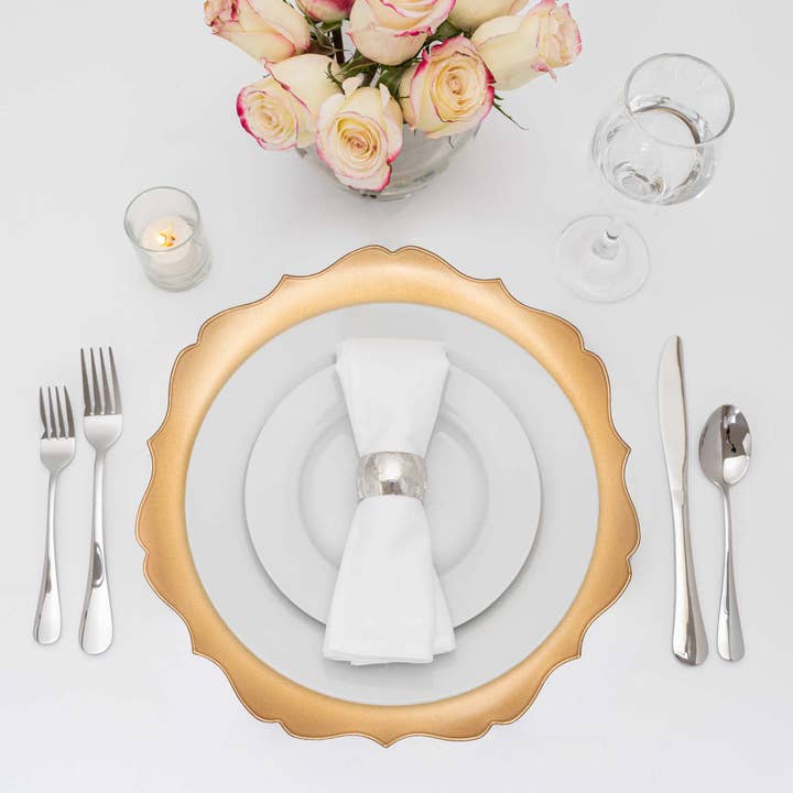 Portofino International Trading, USA - Wholesale Charger Plate - Scalloped Plastic Charger Plate 13" - Gold1