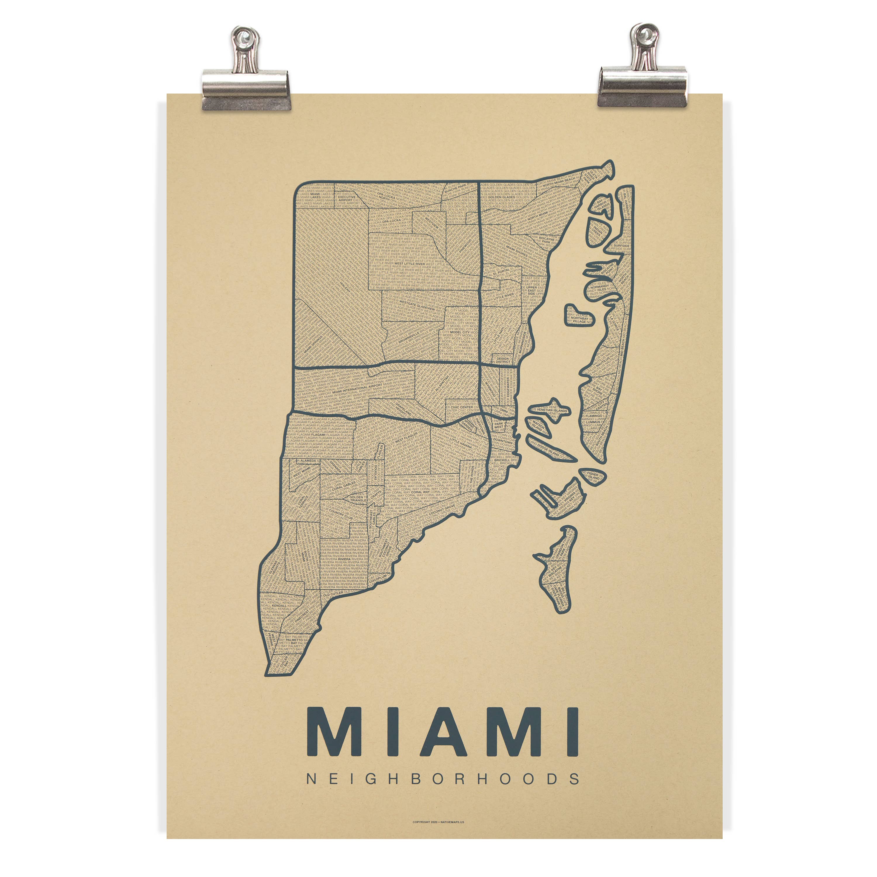 Native Maps - Wholesale Poster - Miami, FL Neighborhood City Map Poster3