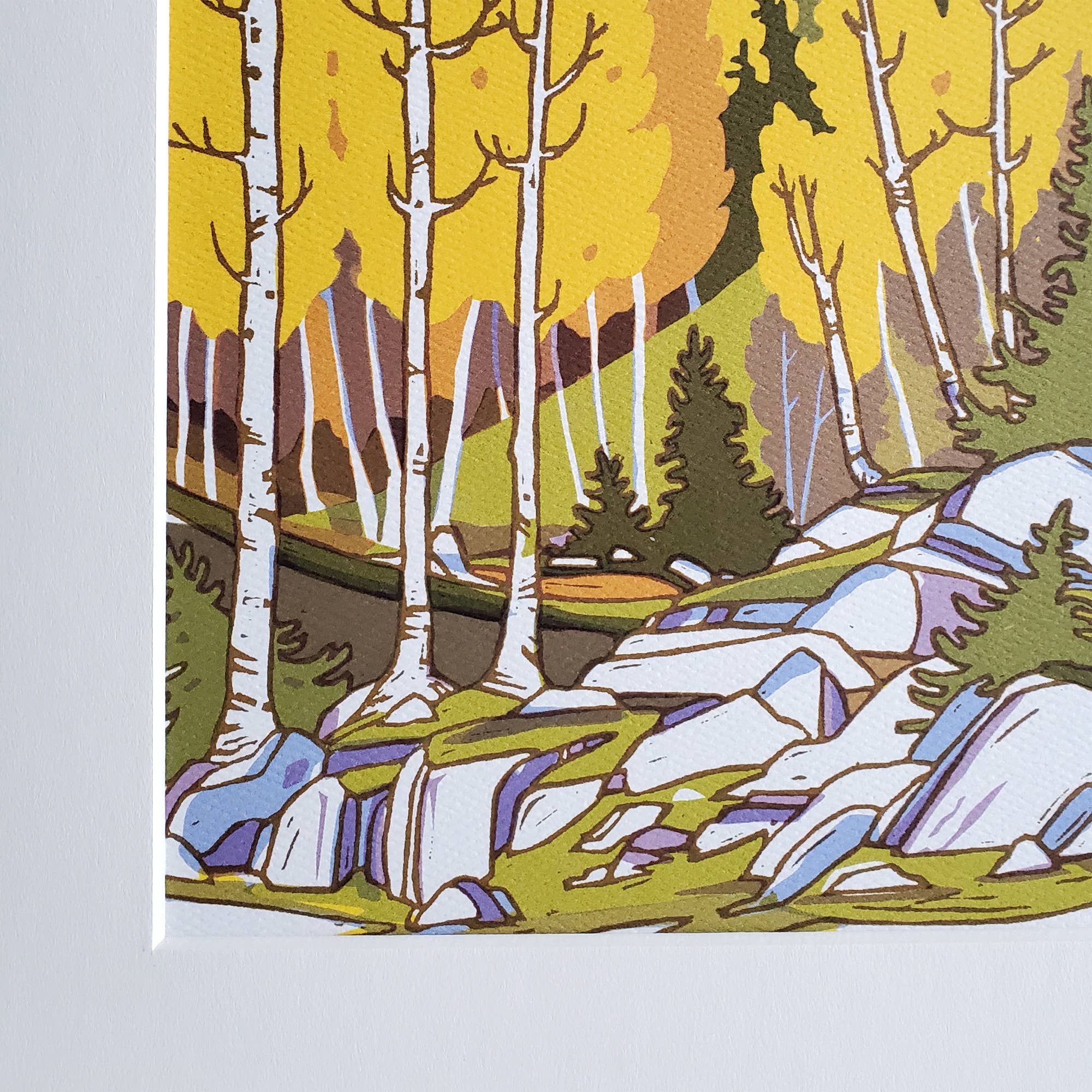 Little Green - Wholesale Art Print - Aspen Landscape Matted Art Print Giclee Reproduction, Block Print2