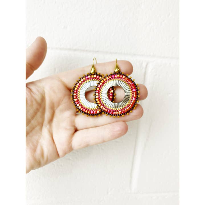 Black Lamb Design - Wholesale Dangle earrings - Coral Orange Sunset Handwoven Mandala Earrings4