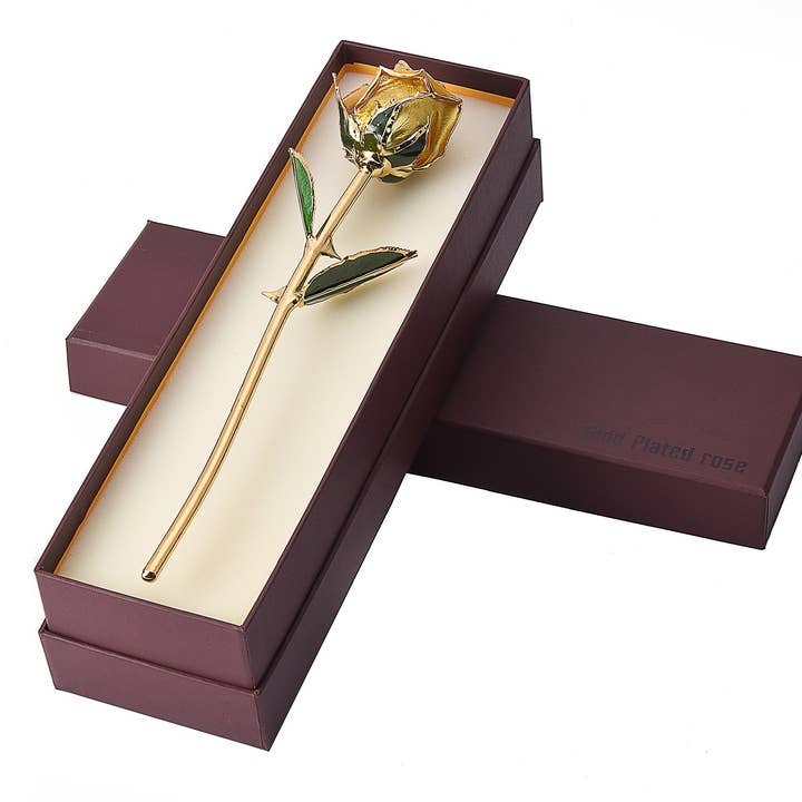 CHAKRA VIEW - Wholesale Artificial Flowers - 24 Karat Gold Dipped Rose Half Bloom - Yellow3