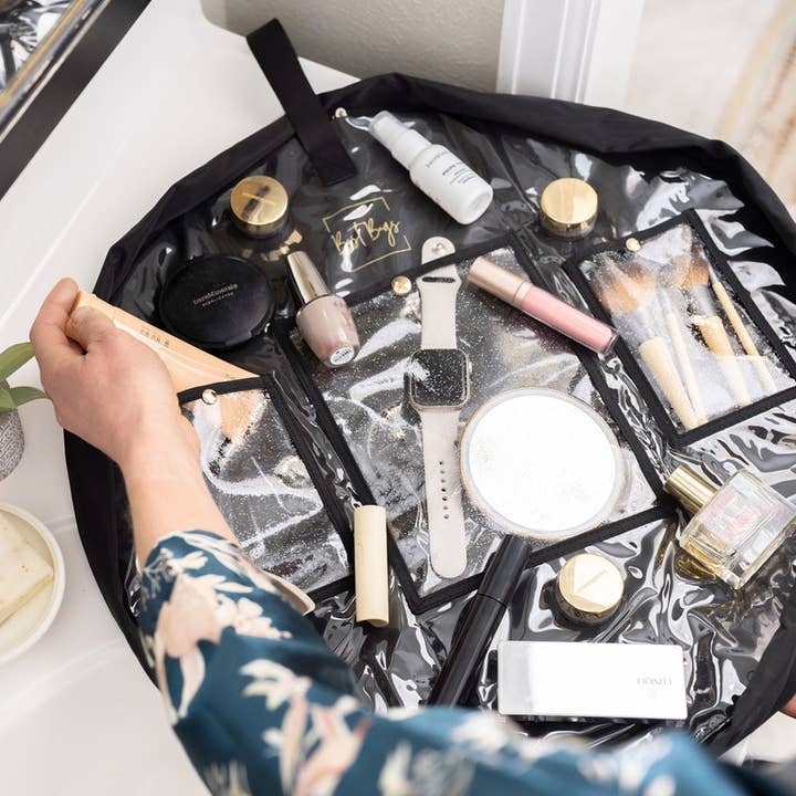 Bolsa de Cosméticos com Cordão Acolchoada - Organizador de Maquilhagem Elegante e Durável - Bolsa com Cordão que se Estende Plana por atacado de Best Bags