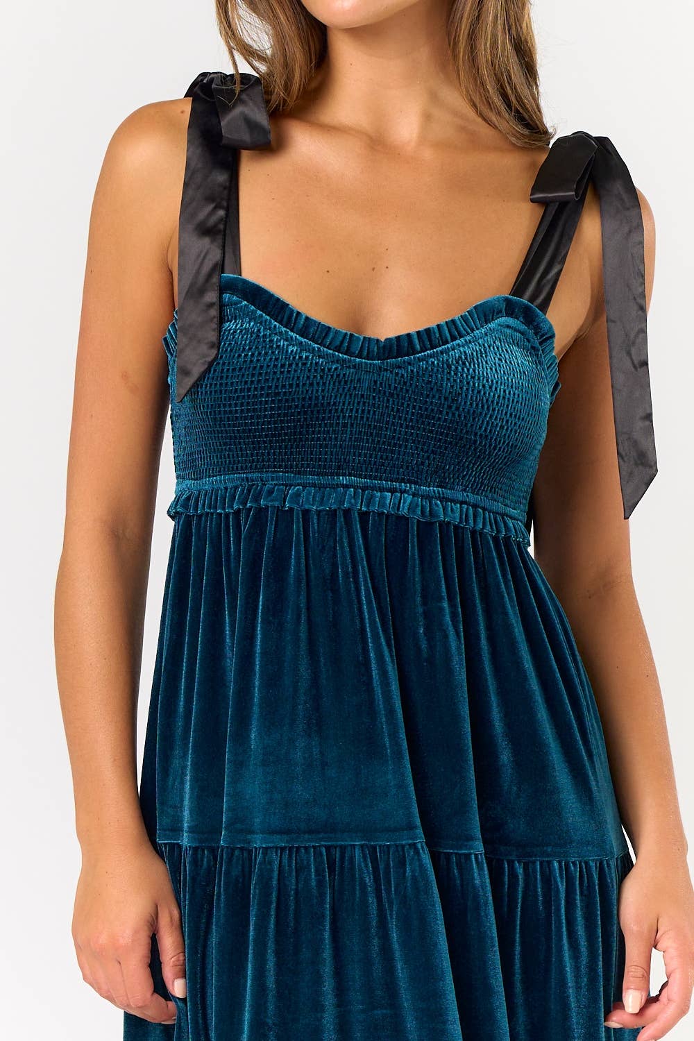 Lalavon - Wholesale Dress - Women's - ILD5094 VELVET SATIN BOW SHOULDER TIE MAXI DRESS 8