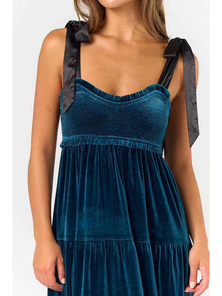 Lalavon - Wholesale Dress - Women's - ILD5094 VELVET SATIN BOW SHOULDER TIE MAXI DRESS 8