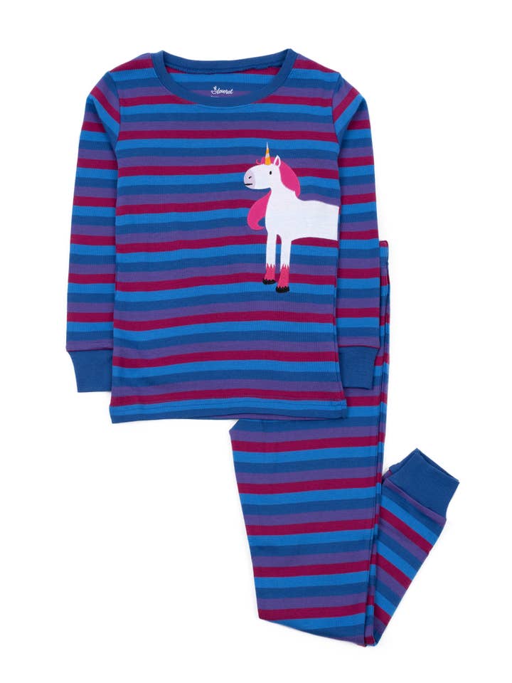 Leveret Pajamas - Venta al por mayor Conjunto de pijama - Niños - Pijama de algodón para niños de dos piezas con estampado de caballos y unicornios7