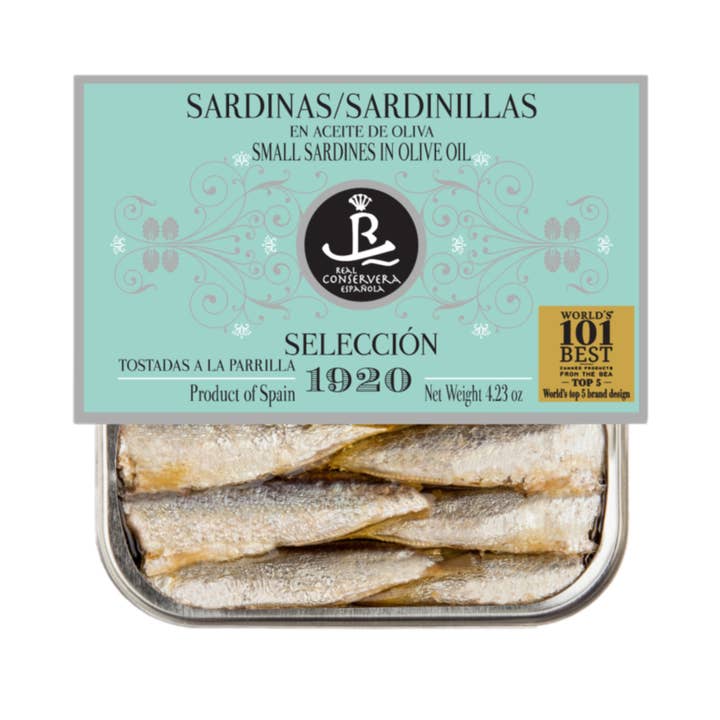 Real Conservera 1902, Small Sardines in Olive Oil, 10+. for wholesale by Spanish Colmado by Ibericos USA