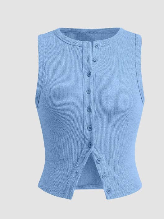 Rosa Clothing - Wholesale Tank Top - Women's - Ribbed Buttoned tank top crewneck vest - 8 colors12