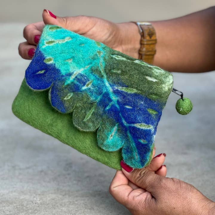 Munttasje met vilten bladeren, tasje voor kinderen, make-uptasje voor wholesale door Lungta Imports