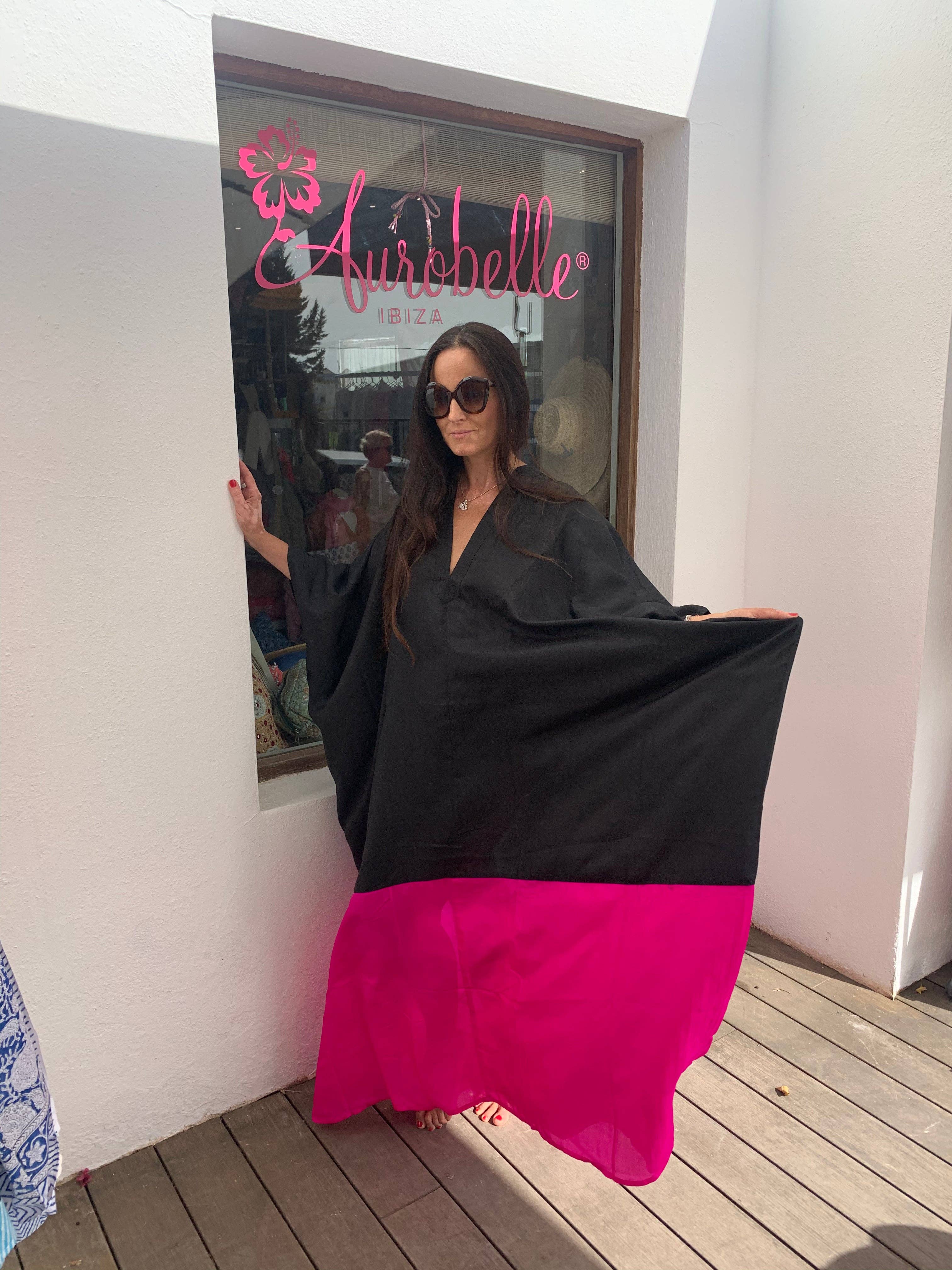 Exclusive luxury Silk kaftan -Black & pink for wholesale on Faire4