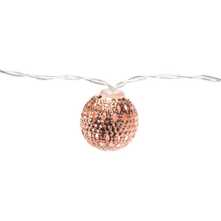 Warm White 10 LED Moroccan Ball Rose Gold Fairy Lights Battery Op for wholesale on Faire6