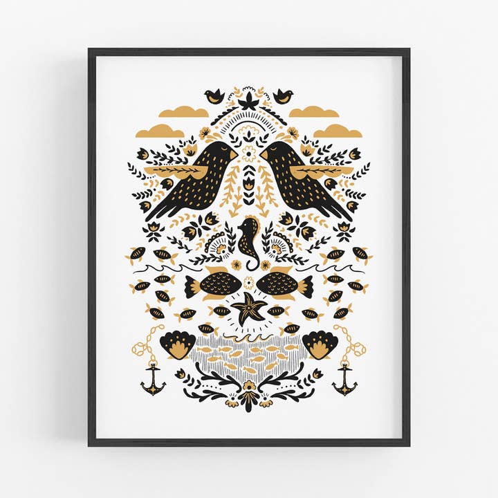 Birds + Fish Art Print for wholesale by Emily Rae Carlson Paper Goods