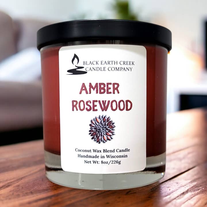Amber Rosewood Candle for wholesale by Black Earth Creek Candle Company