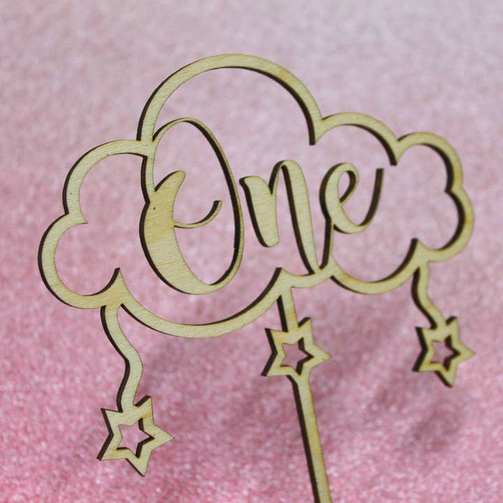 Baby Girl's Cloud and Stars Themed Cake Topper for wholesale by Lady Laser Co