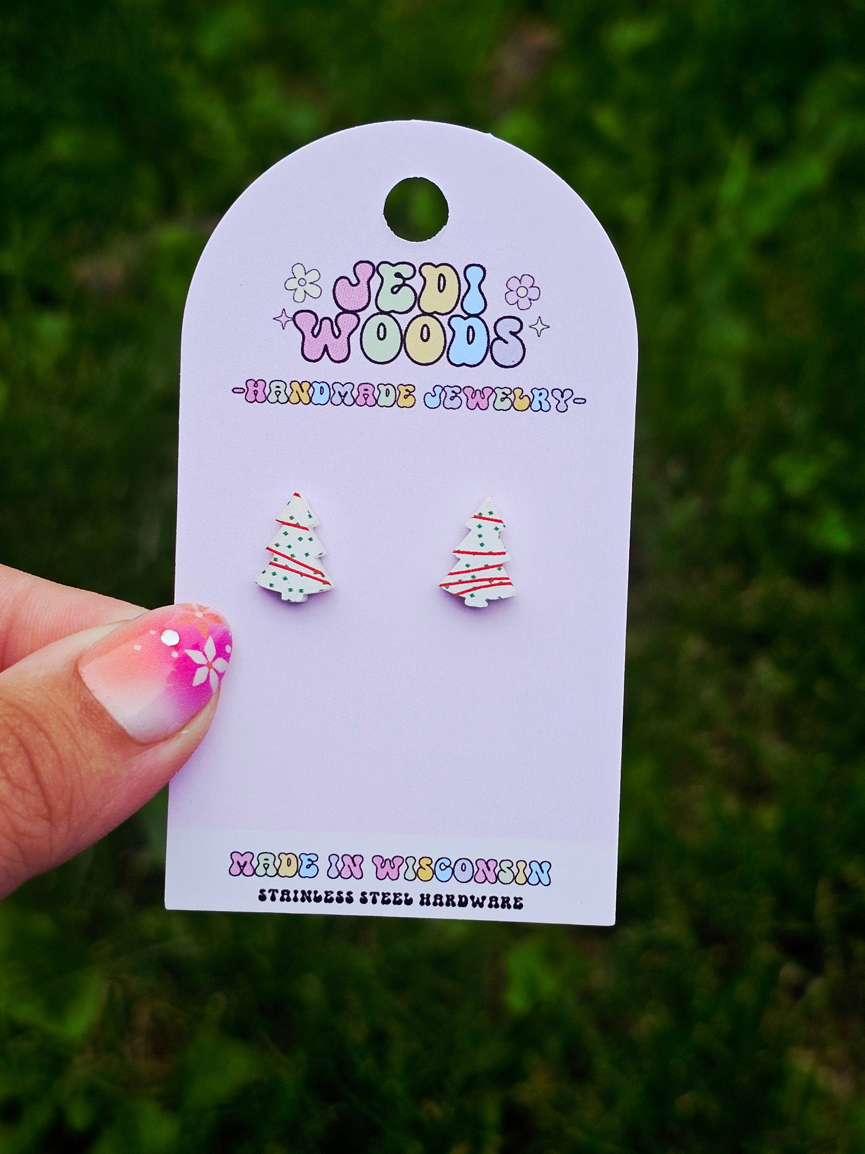 Jedi Woods LLC - Wholesale Stud/Post Earrings -  L. Debbie Xmas Cake Earrings  - Tiktok VIRAL Product!2
